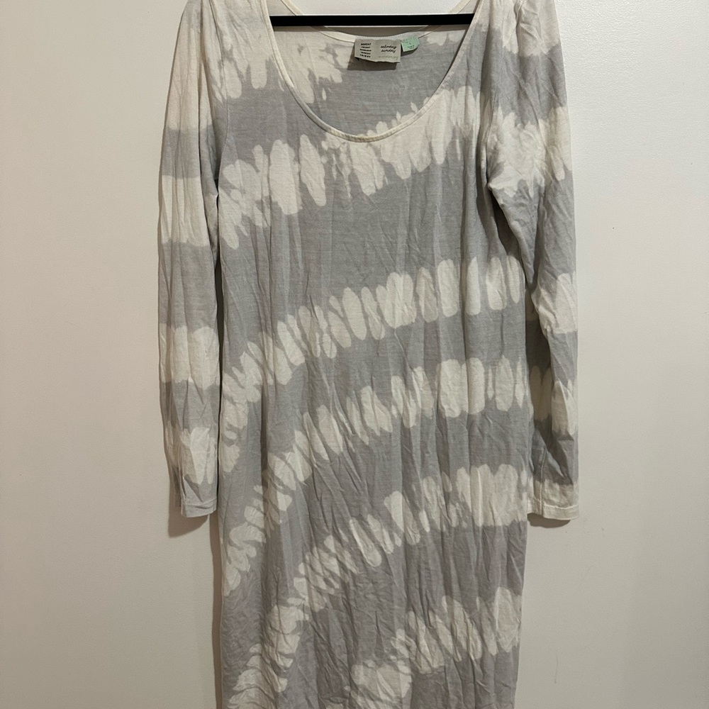 Anthropologie Gray and Cream tie dye Long Sleeve Dress